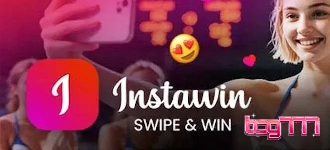 Tampilan antarmuka permainan Instawin dengan mekanisme swipe kartu pos yang modern dan intuitif.